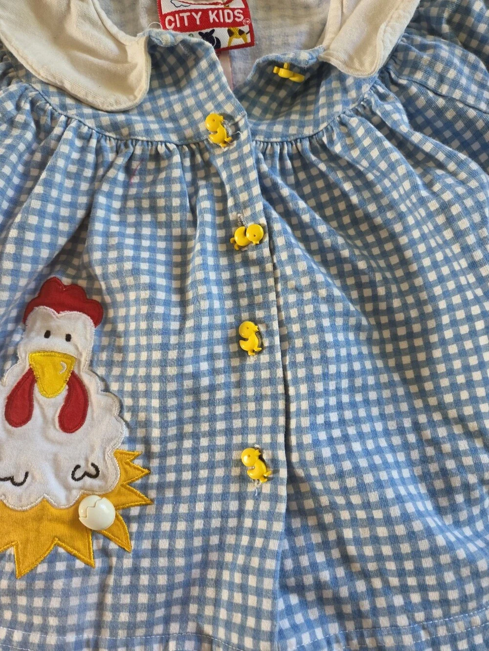 Vintage City Kids Blue Gingham Chicken & Duckling Outfit Set 2PC Top Shorts 24M